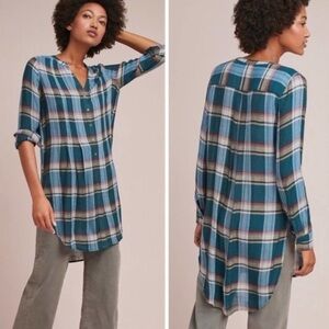 Anthropologie Akemi + Kin Lucie Plaid Tunic Button Front Top
